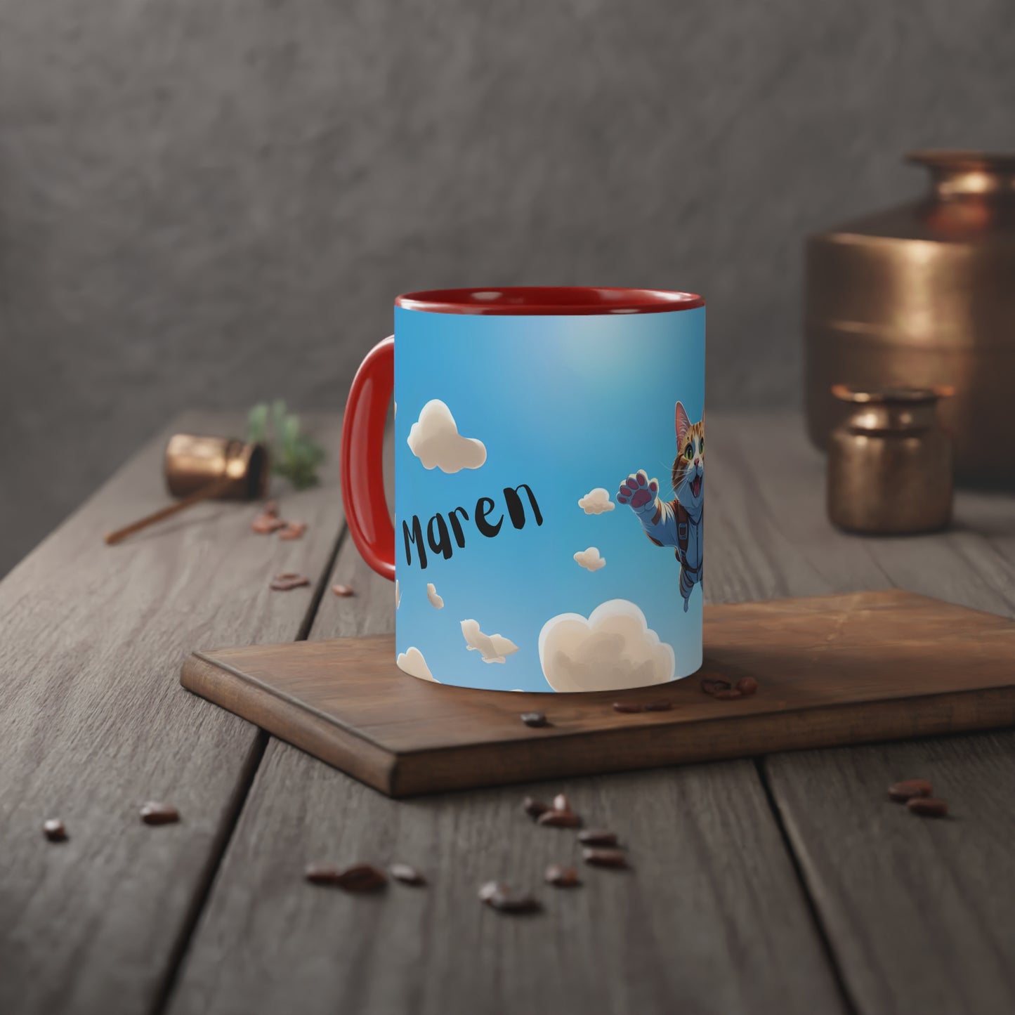 Katze-Fallschirm-Becher, Geschenk für Kinder, Tasse für Tierliebhaber, Geburtstagsgeschenk, verspielte Keramiktasse, Abenteuer-Kaffeetasse