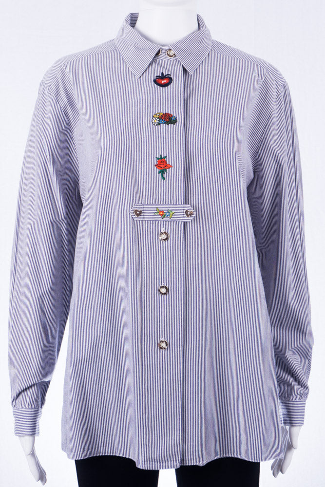 Getstreifte Vintage Bluse mit Stickerein - Mara