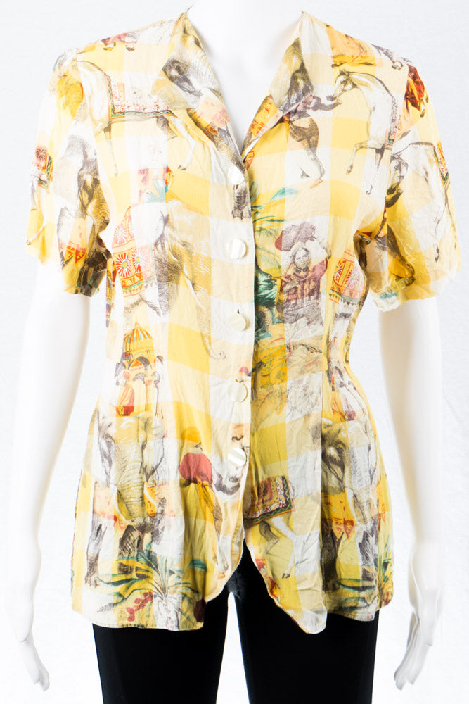 Vintage Bluse mit Ethno Print -S-