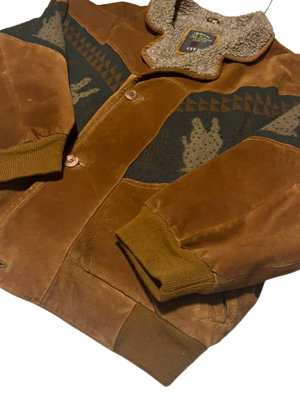 Vintage Jacke L Sherpa Ethno Aztec Bomberjacke