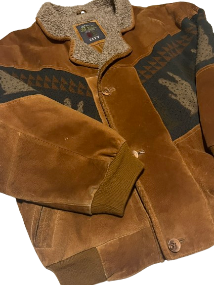 Vintage Jacke L Sherpa Ethno Aztec Bomberjacke
