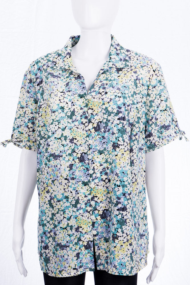Vintage Kurzarm Bluse - Flower Blues