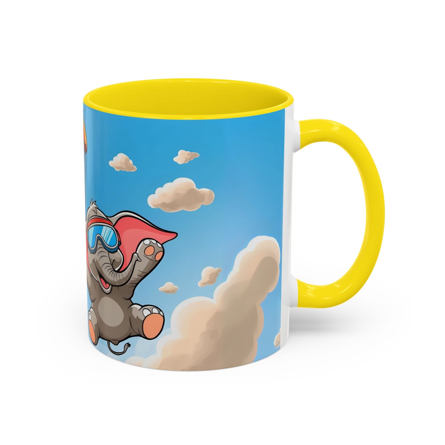 Verspielte Fallschirm-Elefanten-Kaffeetasse –personalisiertes Geschenk für Kinder, fröhliche Wohnaccessoires, originelles Geburtstagsgeschenk, Getränkebehälter