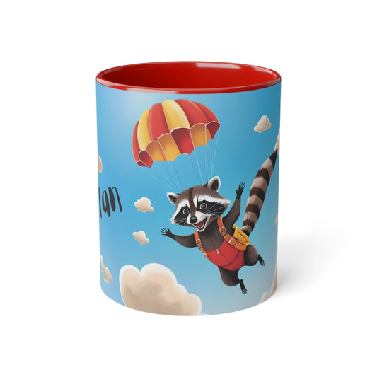 Waschbär-Fallschirm-Becher, Geschenk für Kinder, Tasse für Tierliebhaber, Geburtstagsgeschenk, verspielte Keramiktasse, Abenteuer-Kaffeetasse