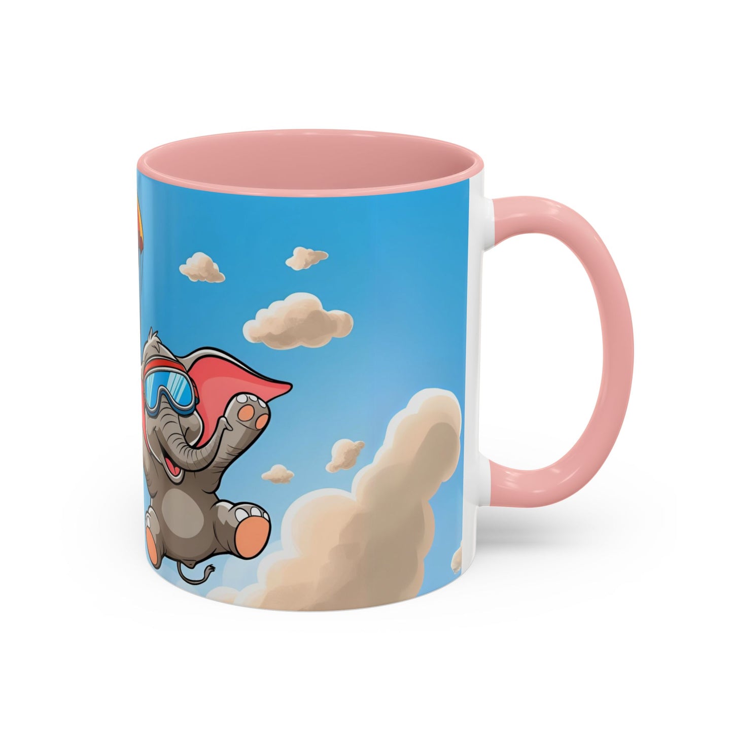Verspielte Fallschirm-Elefanten-Kaffeetasse –personalisiertes Geschenk für Kinder, fröhliche Wohnaccessoires, originelles Geburtstagsgeschenk, Getränkebehälter