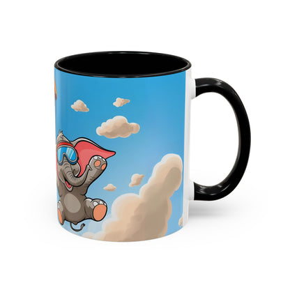 Verspielte Fallschirm-Elefanten-Kaffeetasse –personalisiertes Geschenk für Kinder, fröhliche Wohnaccessoires, originelles Geburtstagsgeschenk, Getränkebehälter