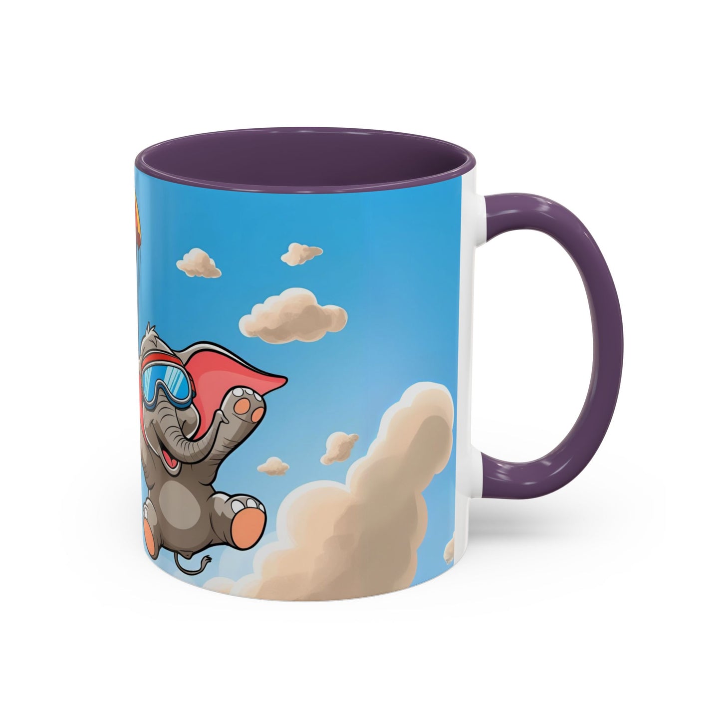 Verspielte Fallschirm-Elefanten-Kaffeetasse –personalisiertes Geschenk für Kinder, fröhliche Wohnaccessoires, originelles Geburtstagsgeschenk, Getränkebehälter