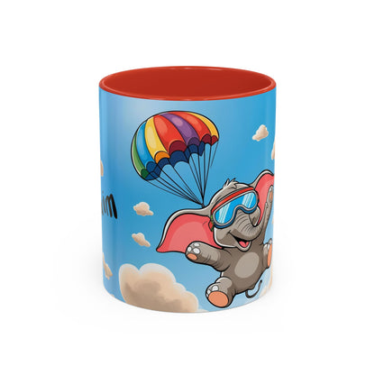 Verspielte Fallschirm-Elefanten-Kaffeetasse –personalisiertes Geschenk für Kinder, fröhliche Wohnaccessoires, originelles Geburtstagsgeschenk, Getränkebehälter