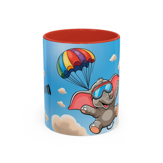 Verspielte Fallschirm-Elefanten-Kaffeetasse –personalisiertes Geschenk für Kinder, fröhliche Wohnaccessoires, originelles Geburtstagsgeschenk, Getränkebehälter