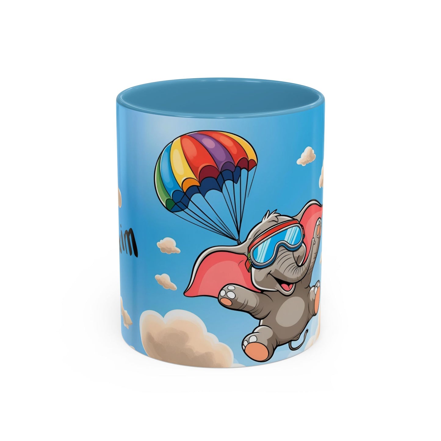 Verspielte Fallschirm-Elefanten-Kaffeetasse –personalisiertes Geschenk für Kinder, fröhliche Wohnaccessoires, originelles Geburtstagsgeschenk, Getränkebehälter