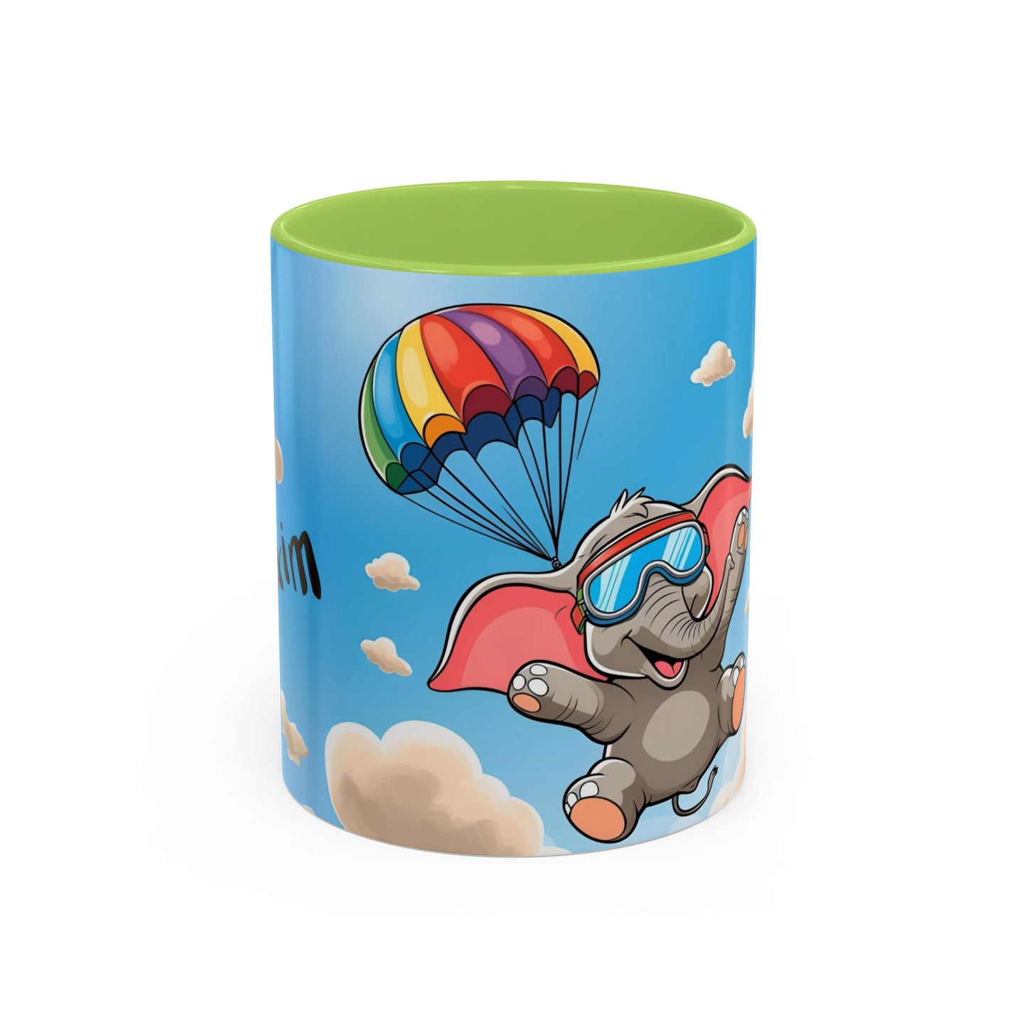 Verspielte Fallschirm-Elefanten-Kaffeetasse –personalisiertes Geschenk für Kinder, fröhliche Wohnaccessoires, originelles Geburtstagsgeschenk, Getränkebehälter