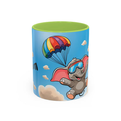 Verspielte Fallschirm-Elefanten-Kaffeetasse –personalisiertes Geschenk für Kinder, fröhliche Wohnaccessoires, originelles Geburtstagsgeschenk, Getränkebehälter