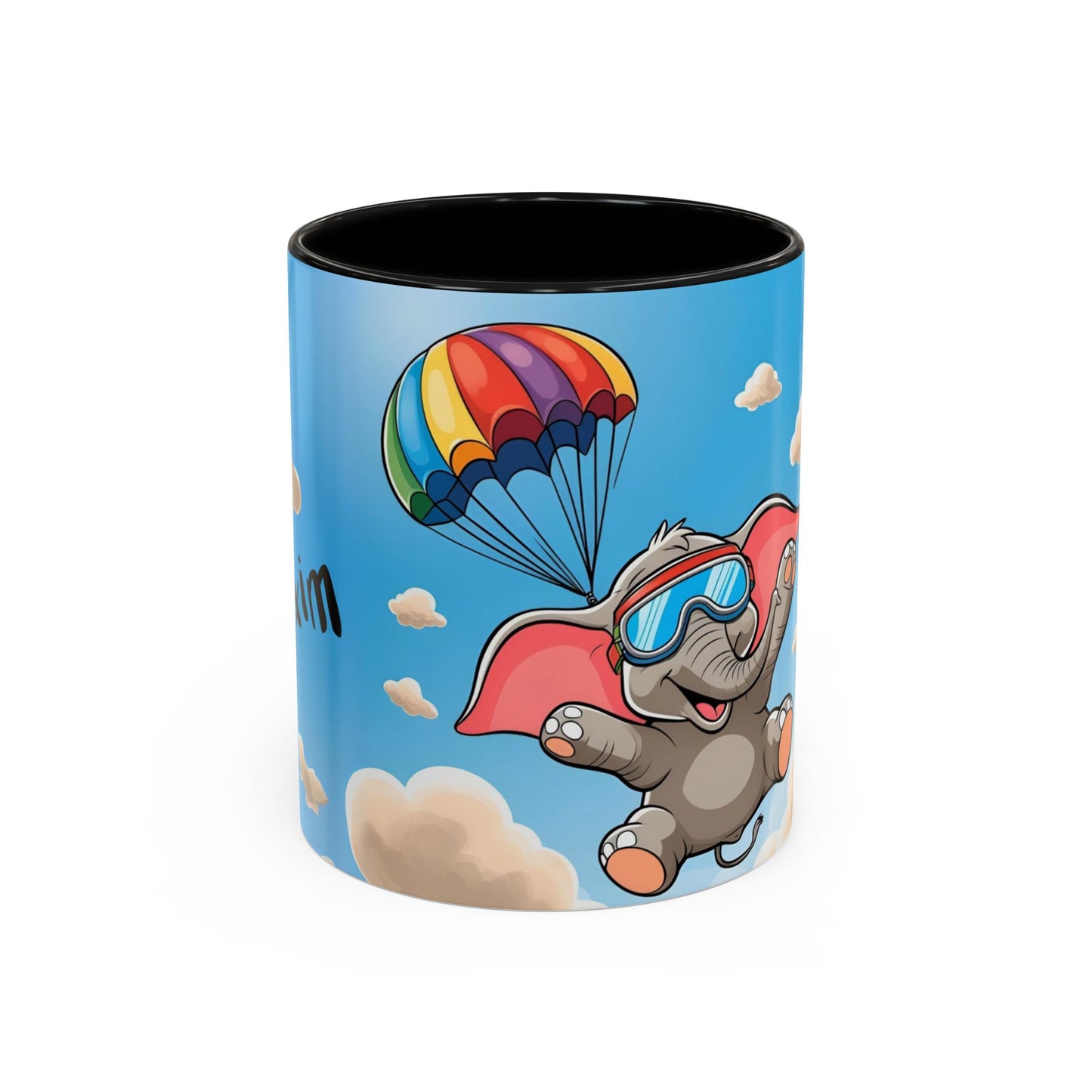 Verspielte Fallschirm-Elefanten-Kaffeetasse –personalisiertes Geschenk für Kinder, fröhliche Wohnaccessoires, originelles Geburtstagsgeschenk, Getränkebehälter