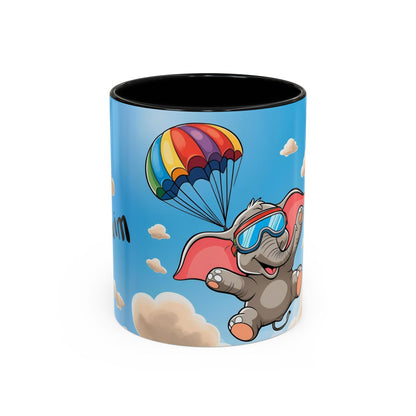 Verspielte Fallschirm-Elefanten-Kaffeetasse –personalisiertes Geschenk für Kinder, fröhliche Wohnaccessoires, originelles Geburtstagsgeschenk, Getränkebehälter