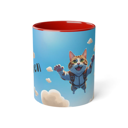 Katze-Fallschirm-Becher, Geschenk für Kinder, Tasse für Tierliebhaber, Geburtstagsgeschenk, verspielte Keramiktasse, Abenteuer-Kaffeetasse
