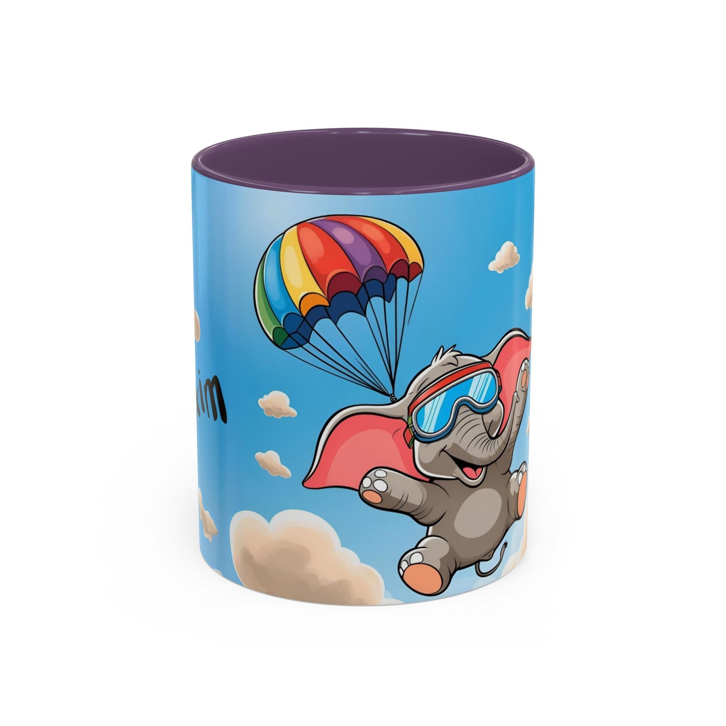 Verspielte Fallschirm-Elefanten-Kaffeetasse –personalisiertes Geschenk für Kinder, fröhliche Wohnaccessoires, originelles Geburtstagsgeschenk, Getränkebehälter