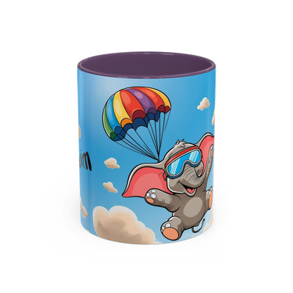 Verspielte Fallschirm-Elefanten-Kaffeetasse –personalisiertes Geschenk für Kinder, fröhliche Wohnaccessoires, originelles Geburtstagsgeschenk, Getränkebehälter