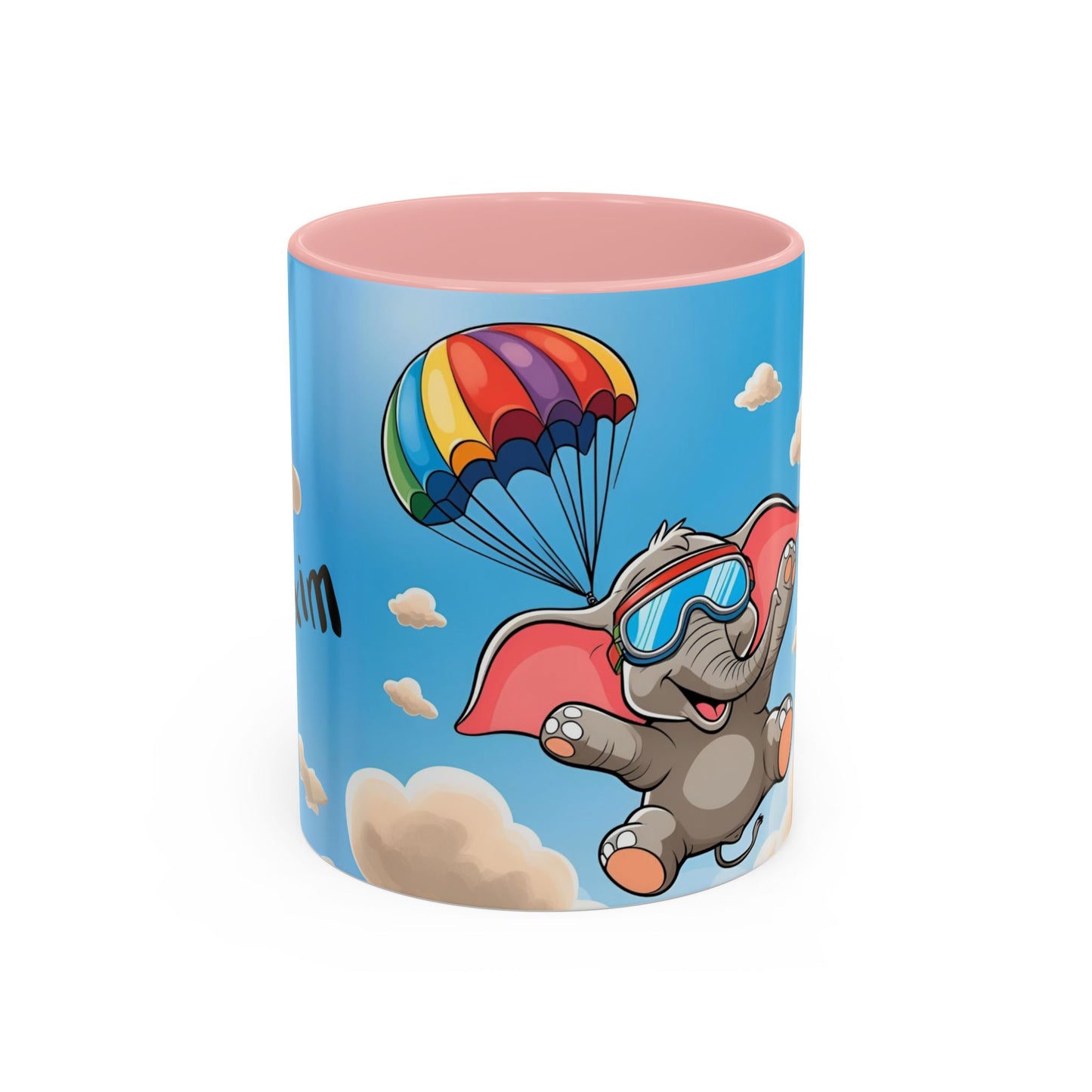 Verspielte Fallschirm-Elefanten-Kaffeetasse –personalisiertes Geschenk für Kinder, fröhliche Wohnaccessoires, originelles Geburtstagsgeschenk, Getränkebehälter