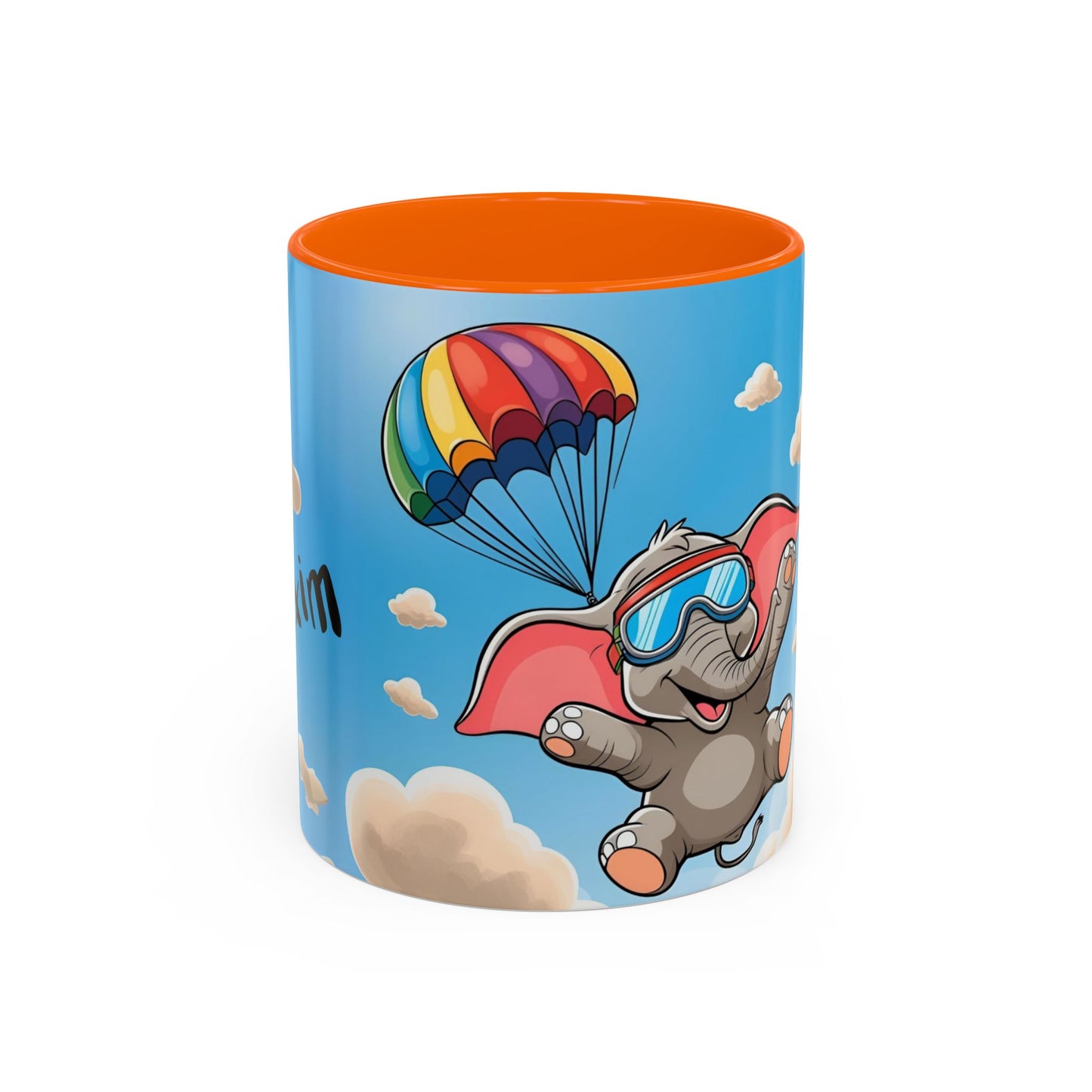 Verspielte Fallschirm-Elefanten-Kaffeetasse –personalisiertes Geschenk für Kinder, fröhliche Wohnaccessoires, originelles Geburtstagsgeschenk, Getränkebehälter