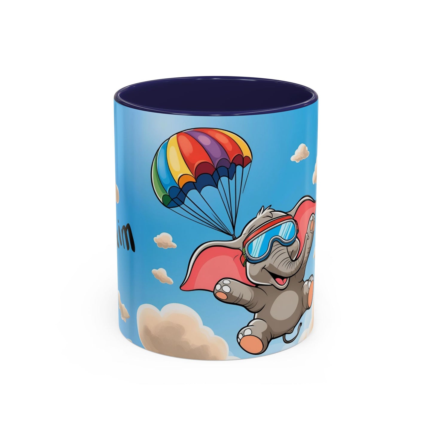Verspielte Fallschirm-Elefanten-Kaffeetasse –personalisiertes Geschenk für Kinder, fröhliche Wohnaccessoires, originelles Geburtstagsgeschenk, Getränkebehälter