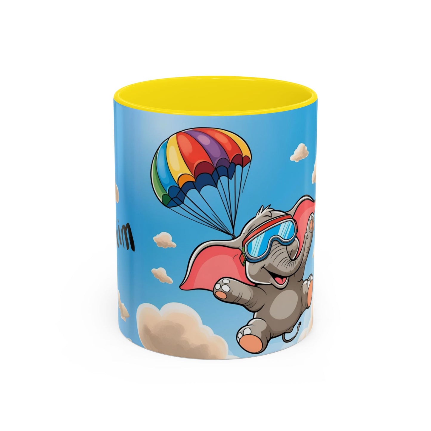 Verspielte Fallschirm-Elefanten-Kaffeetasse –personalisiertes Geschenk für Kinder, fröhliche Wohnaccessoires, originelles Geburtstagsgeschenk, Getränkebehälter