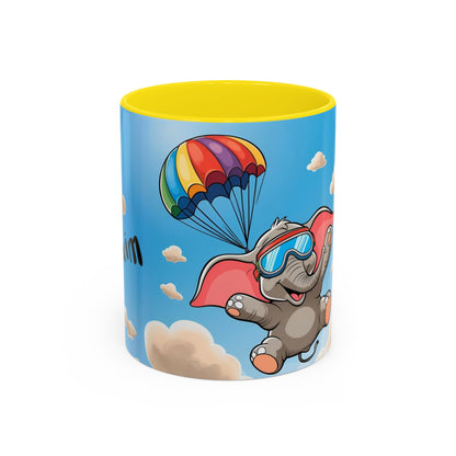 Verspielte Fallschirm-Elefanten-Kaffeetasse –personalisiertes Geschenk für Kinder, fröhliche Wohnaccessoires, originelles Geburtstagsgeschenk, Getränkebehälter