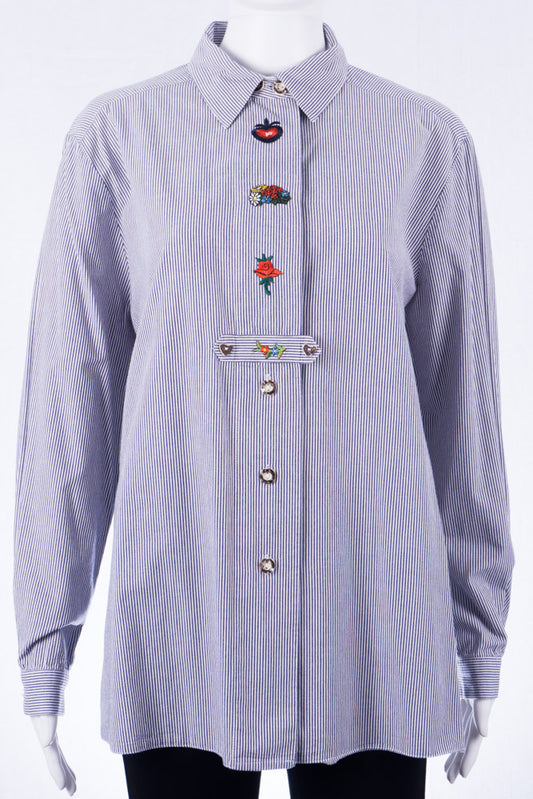 Getstreifte Vintage Bluse mit Stickerein - Mara