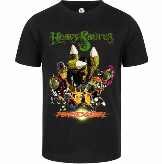 Heavysaurus (Pommesgabel) - Kinder T-Shirt Schwarz
