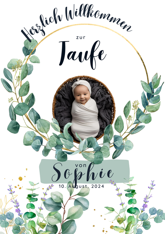 Taufe Poster Kunstdruck DIN A3 Türschild Aufsteller