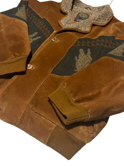 Vintage Jacke L Sherpa Ethno Aztec Bomberjacke