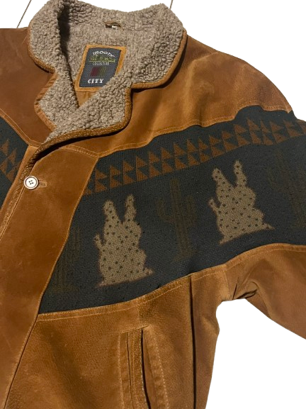 Vintage Jacke L Sherpa Ethno Aztec Bomberjacke