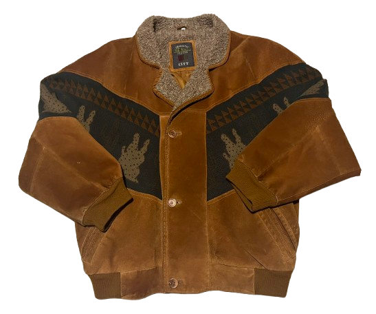 Vintage Jacke L Sherpa Ethno Aztec Bomberjacke