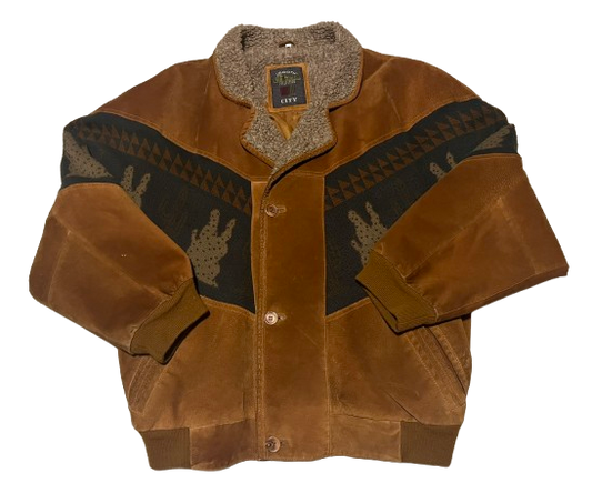 Vintage Jacke L Sherpa Ethno Aztec Bomberjacke