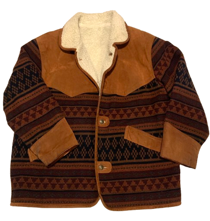 Vintage Jacke L Sherpa Ethno Aztec Kult Kurzmantel
