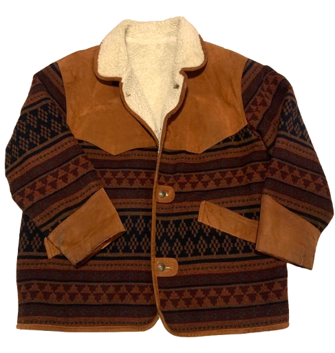 Vintage Jacke L Sherpa Ethno Aztec Kult Kurzmantel